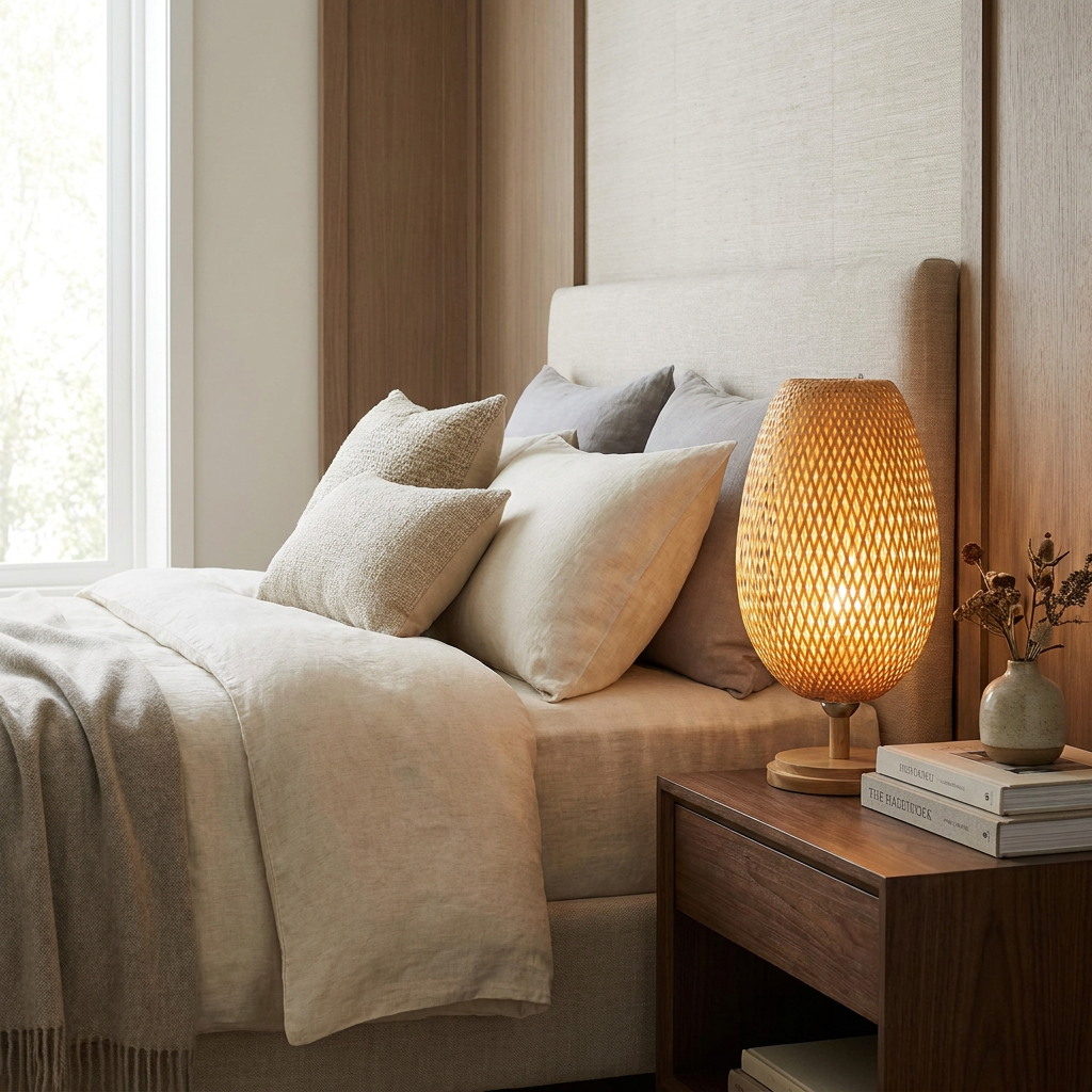 Handcrafted Sustainable Bamboo Table Lamp lifestyle image - Higgsfield lux20v1 - a8