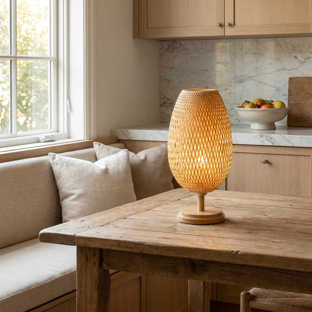 Handcrafted Sustainable Bamboo Table Lamp lifestyle image - Higgsfield lux20v1 - a10