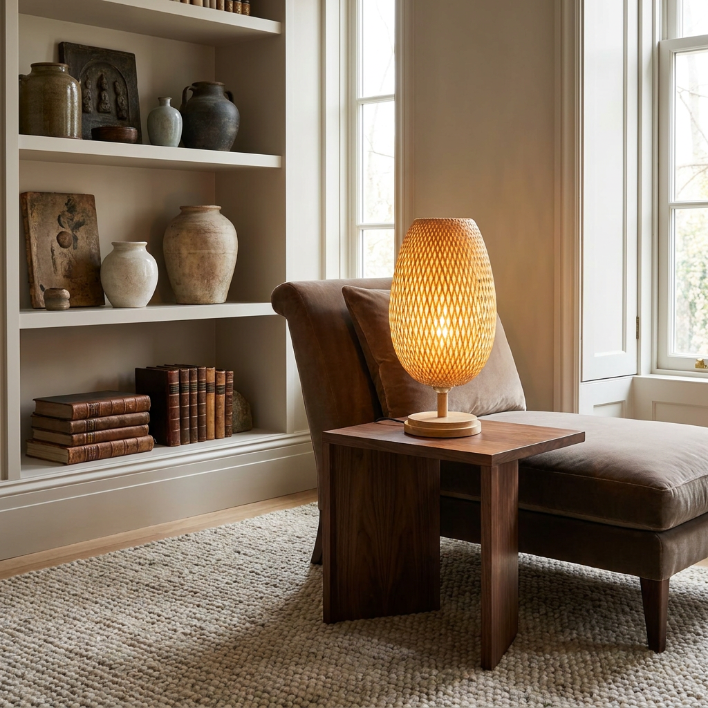 Handcrafted Sustainable Bamboo Table Lamp lifestyle image - Higgsfield lux20v1 - a13