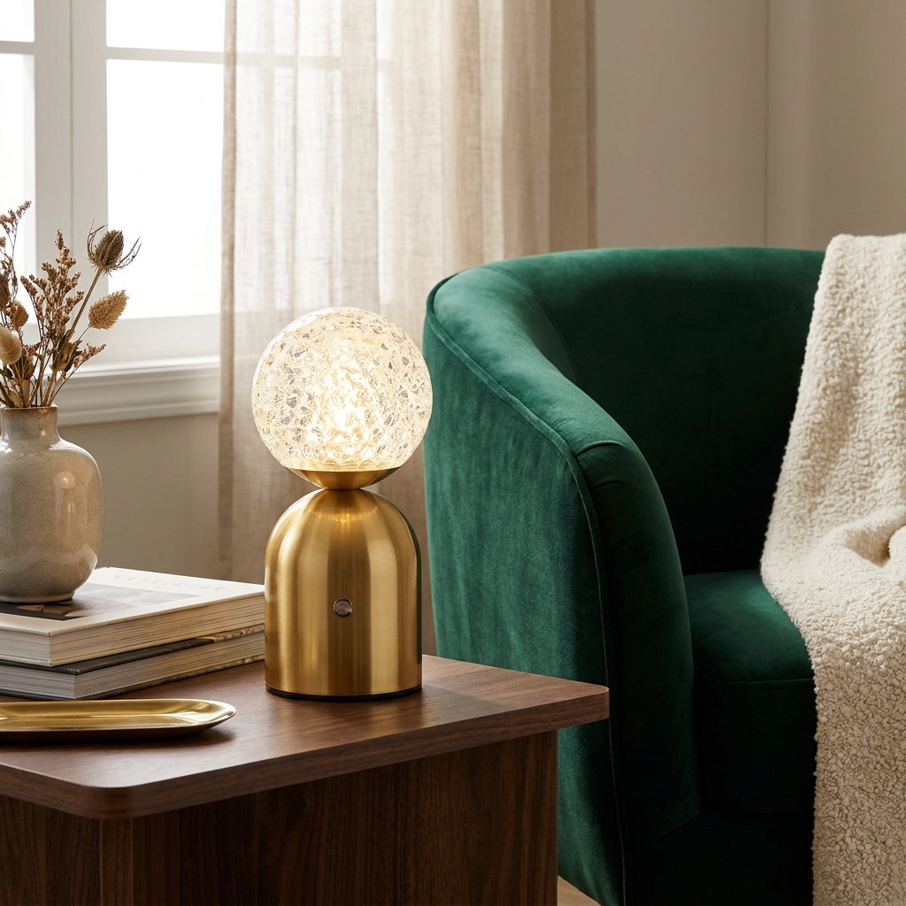 Emerald Veil Elegance Wireless Table Lamp lifestyle image - Higgsfield lux20v1 - a19