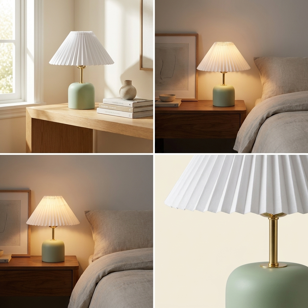 Tide Burst Ceramic Table Lamp with Fabric Shade lifestyle image - Higgsfield lux20v1 - hero