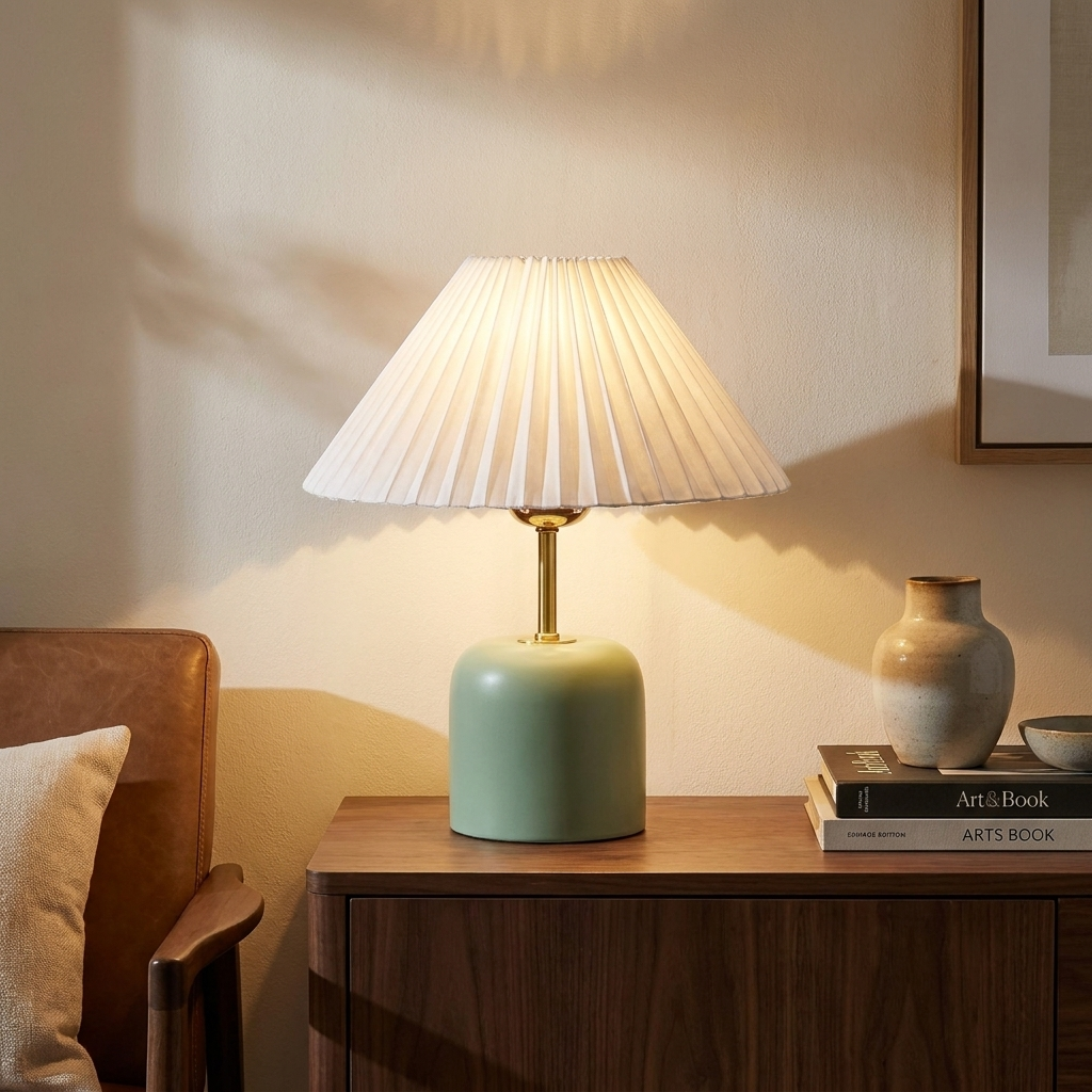 Tide Burst Ceramic Table Lamp with Fabric Shade lifestyle image - Higgsfield lux20v1 - a15