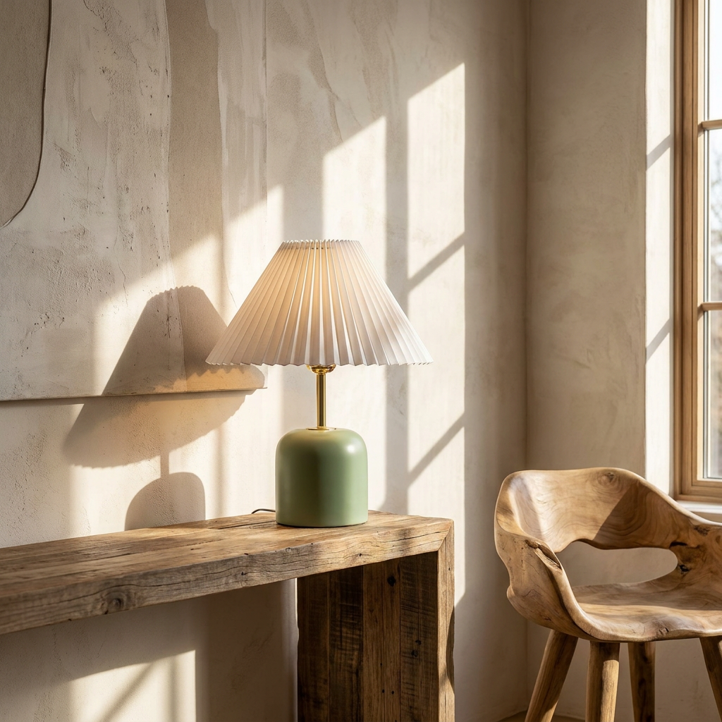 Tide Burst Ceramic Table Lamp with Fabric Shade lifestyle image - Higgsfield lux20v1 - a16