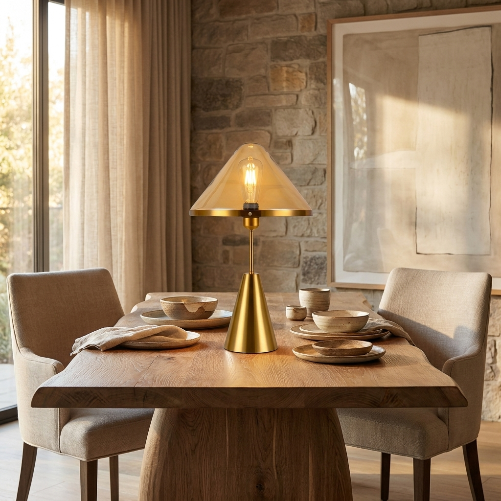 Golden Mushroom Delight Table Lamp lifestyle image - Higgsfield lux20v1 - a7