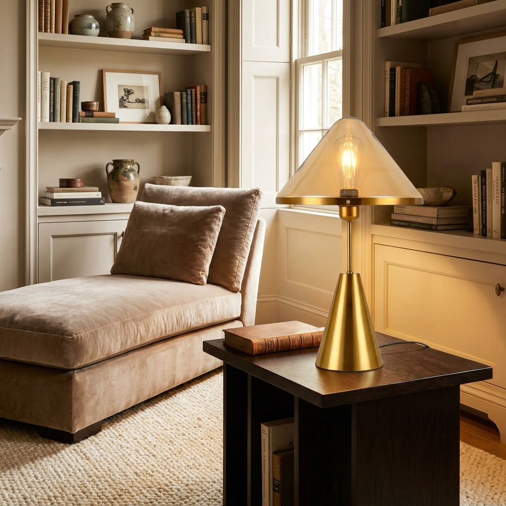 Golden Mushroom Delight Table Lamp lifestyle image - Higgsfield lux20v1 - a13