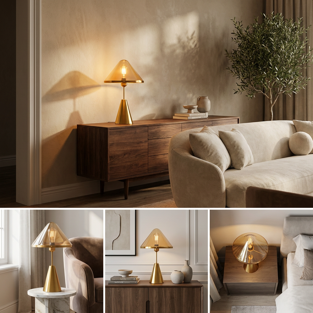 Golden Mushroom Delight Table Lamp lifestyle image - Higgsfield lux20v1 - a15