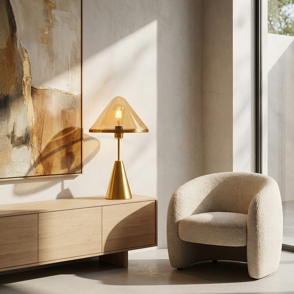 Golden Mushroom Delight Table Lamp lifestyle image - Higgsfield lux20v1 - a16