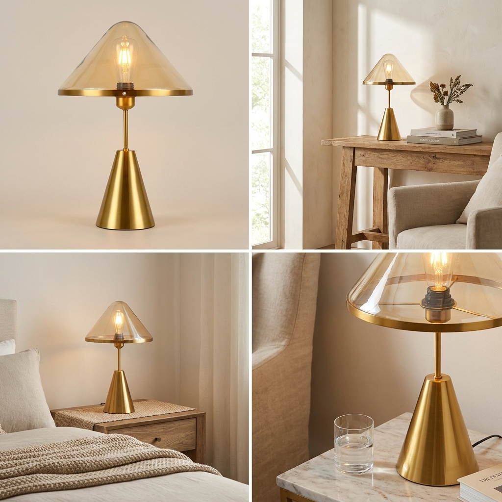 Golden Mushroom Delight Table Lamp lifestyle image - Higgsfield lux20v1 - a18