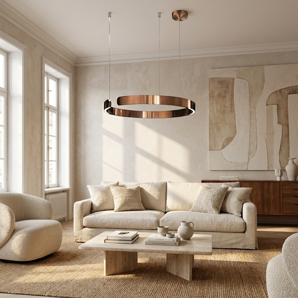Circular Style Nordic Fused Aluminum Pendant Light lifestyle image - Higgsfield lux20v1 - a5