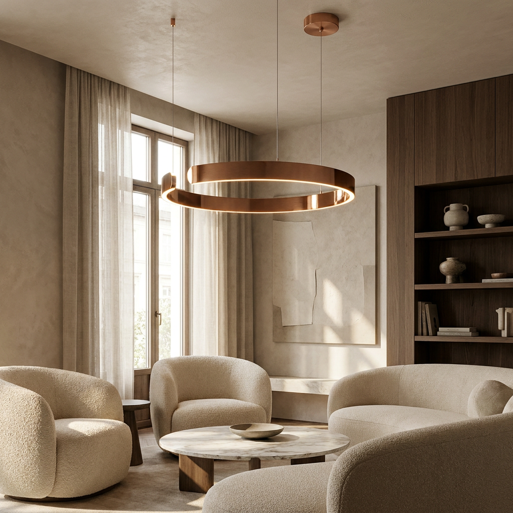 Circular Style Nordic Fused Aluminum Pendant Light lifestyle image - Higgsfield lux20v1 - a14