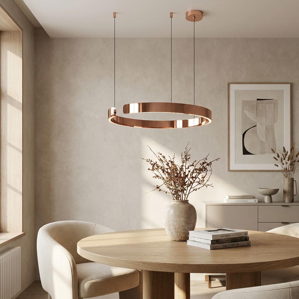 Circular Style Nordic Fused Aluminum Pendant Light lifestyle image - Higgsfield lux20v1 - a19