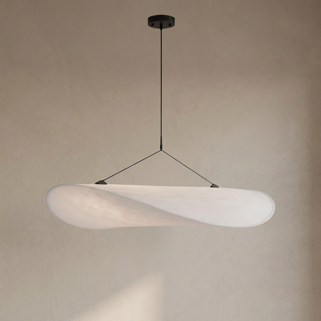 Japandi White Silk Fabric Minimalist Pendant Light lifestyle image - Higgsfield lux20v1 - a2