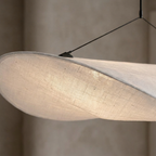 Japandi White Silk Fabric Minimalist Pendant Light lifestyle image - Higgsfield lux20v1 - a3