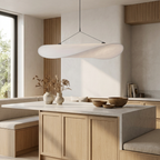 Japandi White Silk Fabric Minimalist Pendant Light lifestyle image - Higgsfield lux20v1 - a10