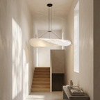 Japandi White Silk Fabric Minimalist Pendant Light lifestyle image - Higgsfield lux20v1 - a11
