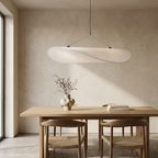 Japandi White Silk Fabric Minimalist Pendant Light lifestyle image - Higgsfield lux20v1 - a19