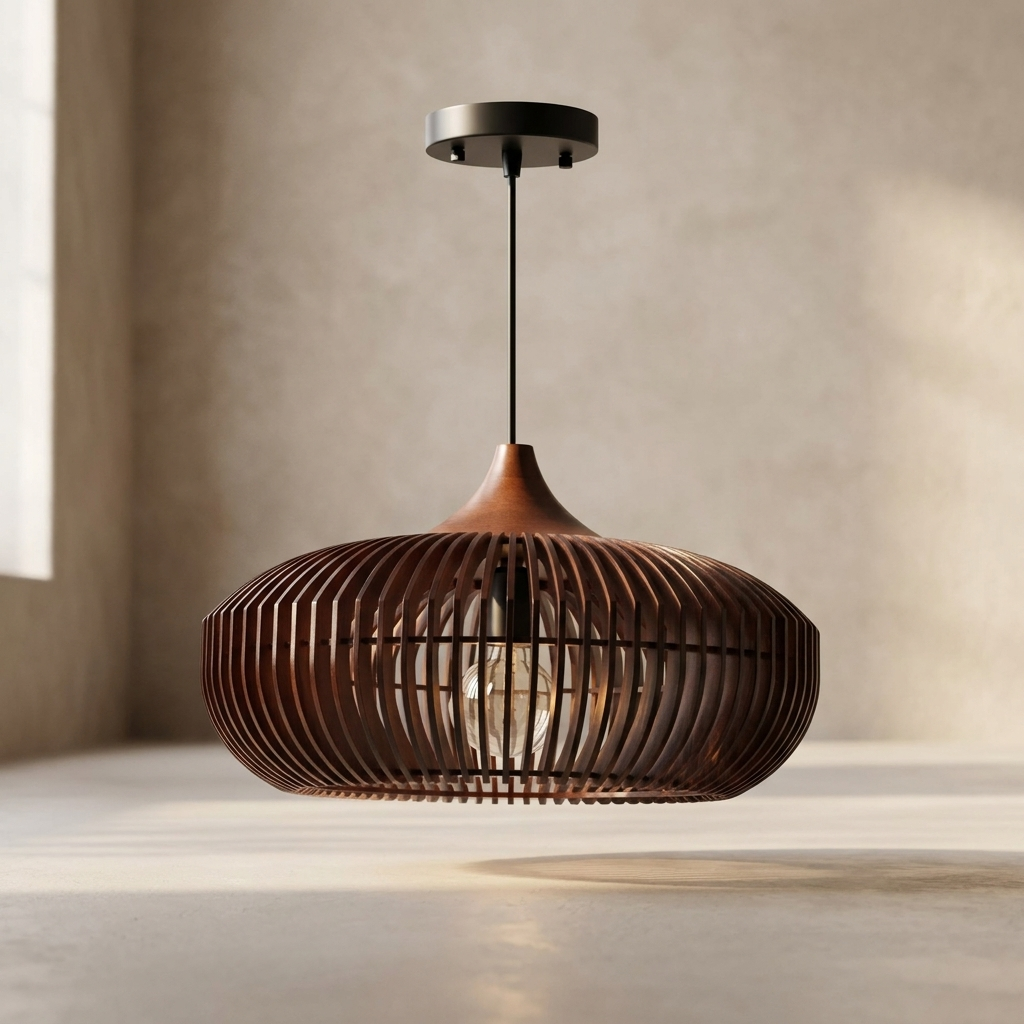 The Halo of Zen Japandi Wood Pendant Light lifestyle image - Higgsfield lux20v1 - a2