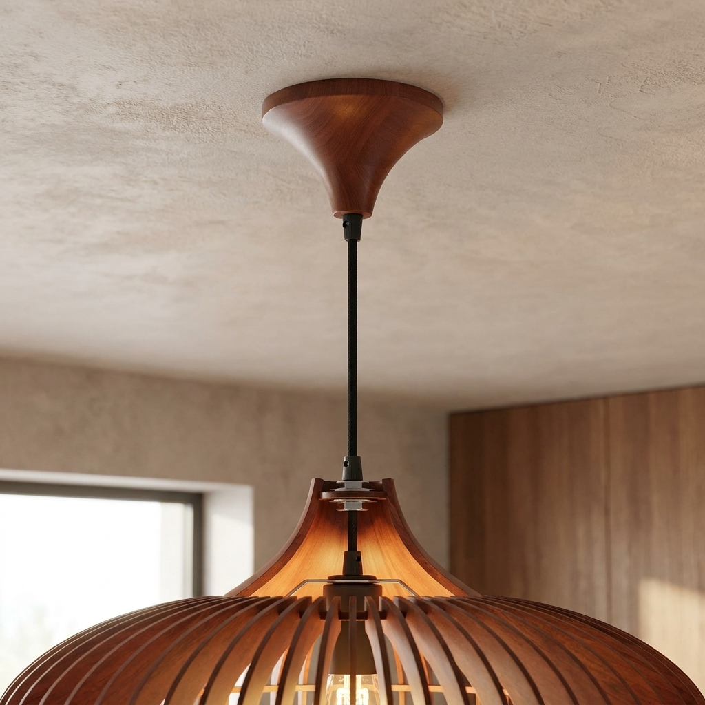 The Halo of Zen Japandi Wood Pendant Light lifestyle image - Higgsfield lux20v1 - a4