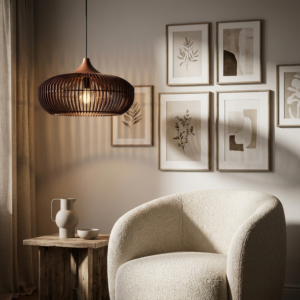 The Halo of Zen Japandi Wood Pendant Light lifestyle image - Higgsfield lux20v1 - a6