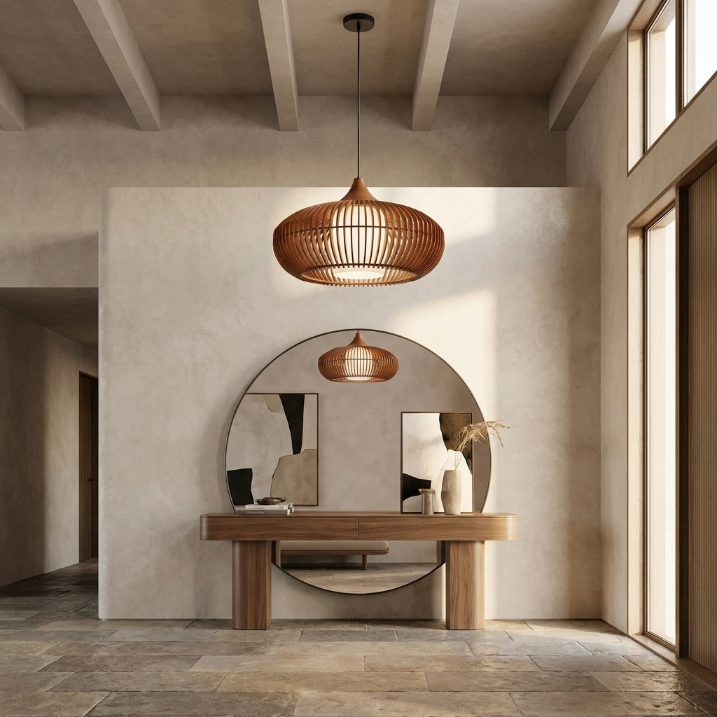 The Halo of Zen Japandi Wood Pendant Light lifestyle image - Higgsfield lux20v1 - a9