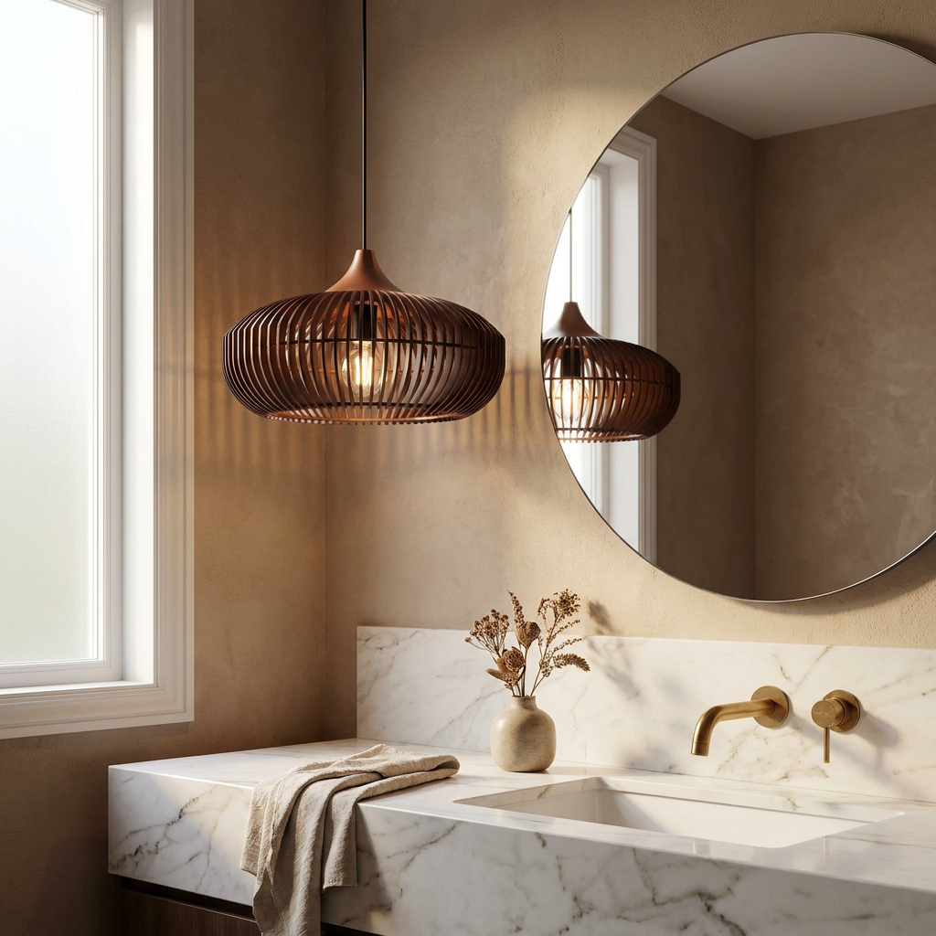 The Halo of Zen Japandi Wood Pendant Light lifestyle image - Higgsfield lux20v1 - a12