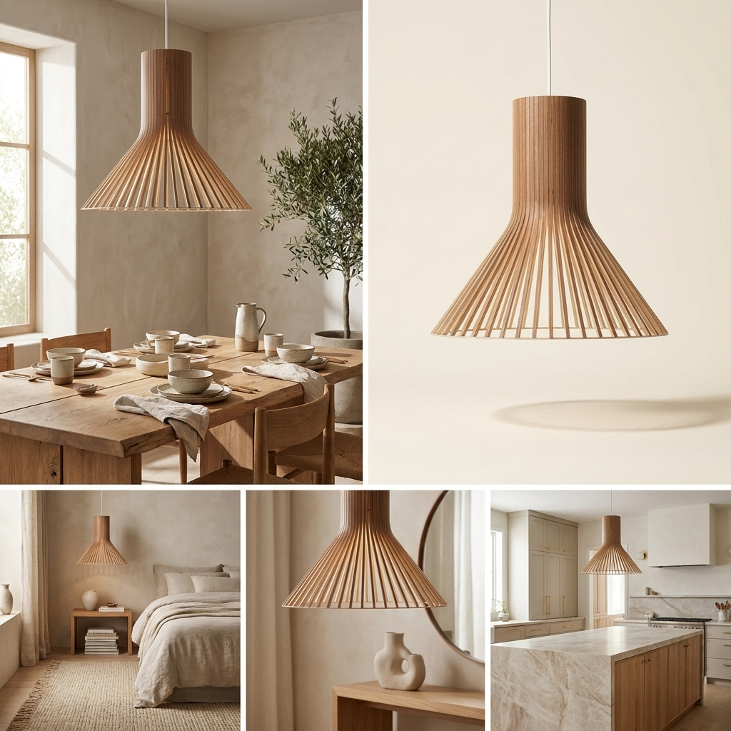 The Wood Sacred Radiance Pendant Light lifestyle image - Higgsfield lux20v1 - hero