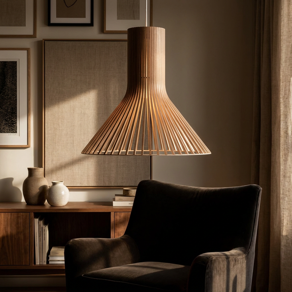 The Wood Sacred Radiance Pendant Light lifestyle image - Higgsfield lux20v1 - a6