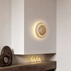 Round Travertine Wood Wall Light