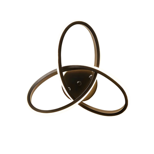 Trefoil LED ceiling light, black interlocking rings, product view
