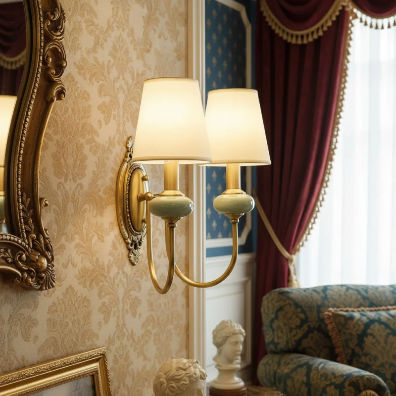 Elara Vintage Ceramic Fabric Wall Light