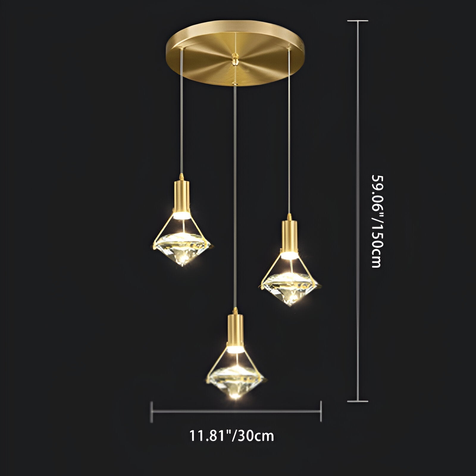Diamond-Shaped Copper Crystal Pendant Light