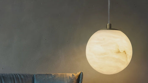 Sollie product film: Alabaster Globe Pendant Light