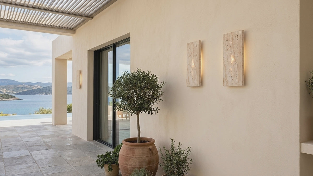 Sollie product film: Travertine Stone Minimalist Outdoor LED Wall Light