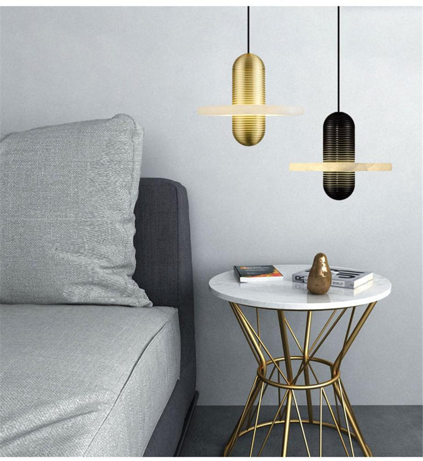 Modern Iron Alabaster Disc Minimalist Pendant Light