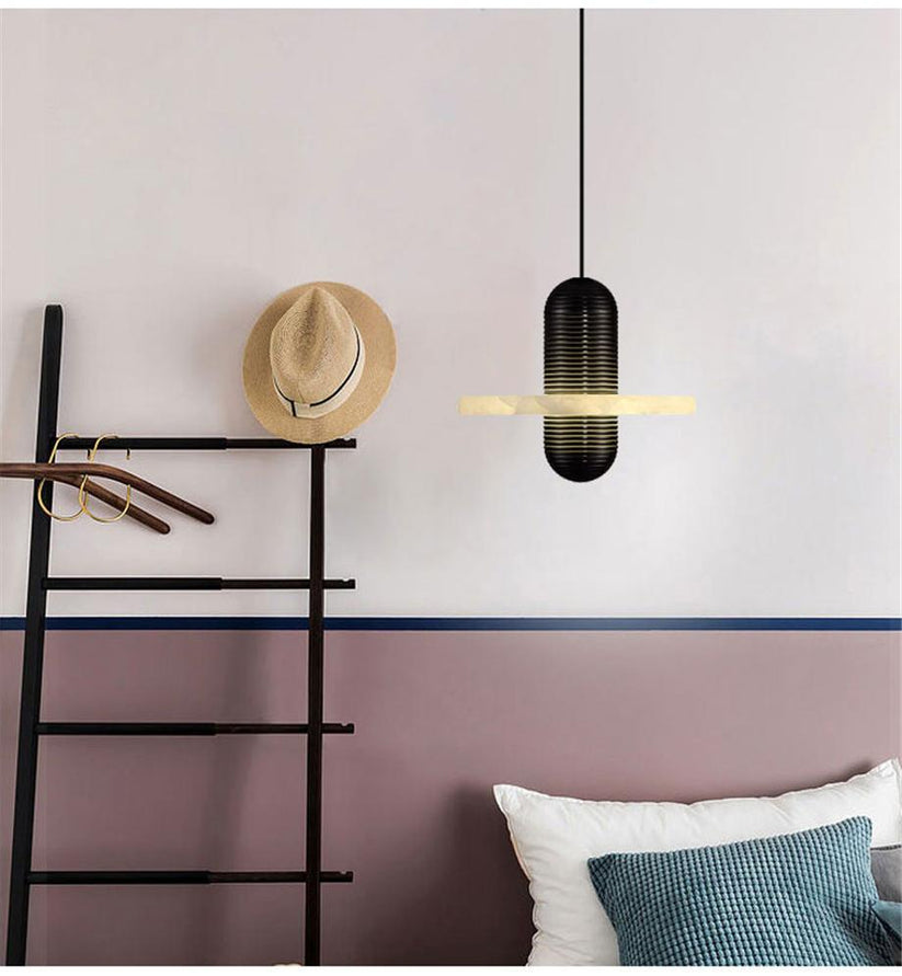 Modern Iron Alabaster Disc Minimalist Pendant Light