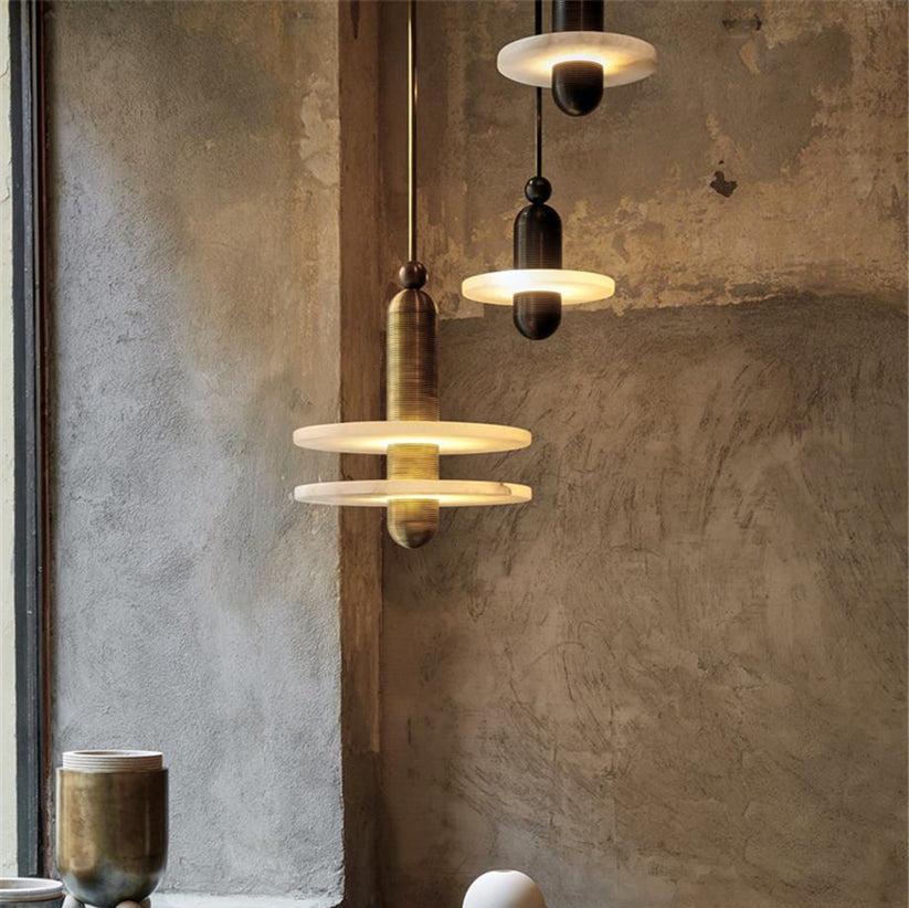 Modern Iron Alabaster Disc Minimalist Pendant Light