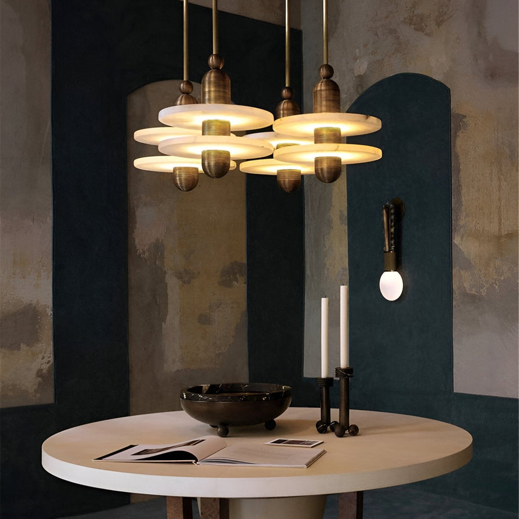 Modern Iron Alabaster Disc Minimalist Pendant Light