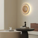 Round Travertine Wood Wall Light